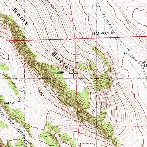 Topographic Map of Rams Butte, OR