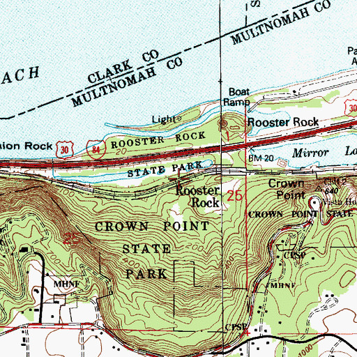 Topographic Map of Rooster Rock (historical), OR