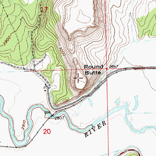 Topographic Map of Round Butte, OR