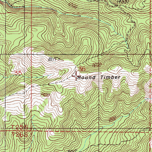 Topographic Map of Round Timber, OR