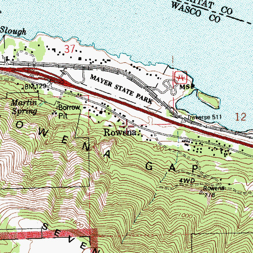 Topographic Map of Rowena, OR