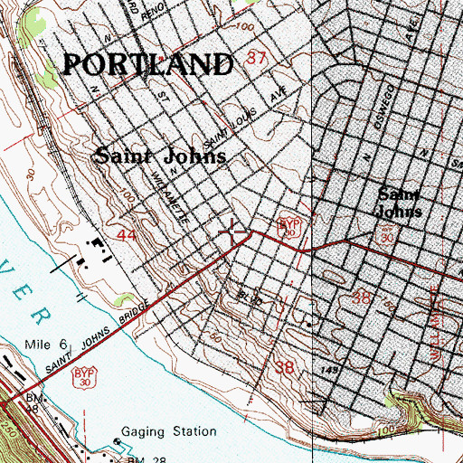 Topographic Map of Saint Johns, OR