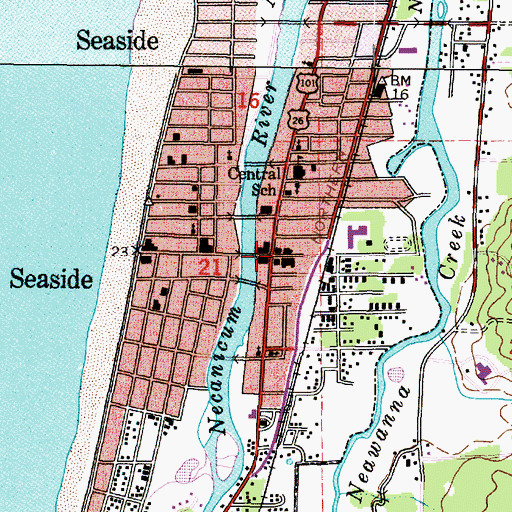 Topographic Map of Seaside, OR