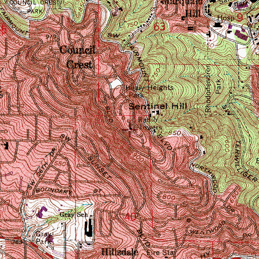 Topographic Map of Sentinel Hill (historical), OR