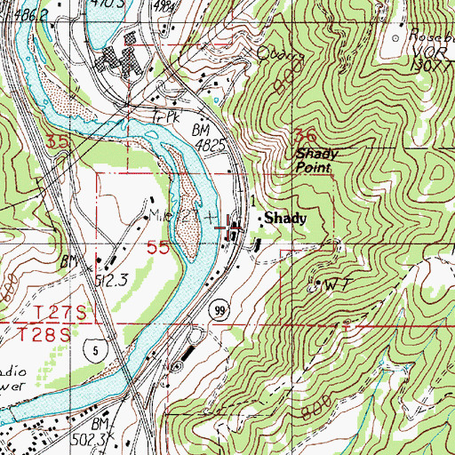 Topographic Map of Shady, OR