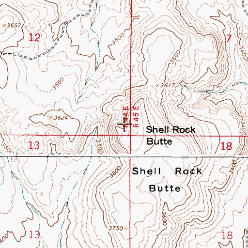 Topographic Map of Shell Rock Butte, OR
