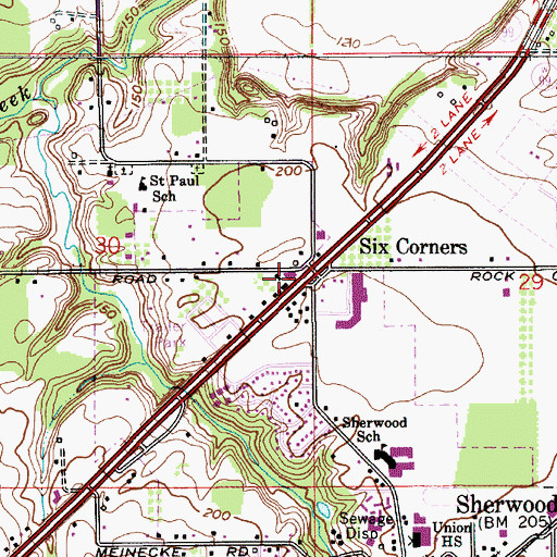 Topographic Map of Six Corners, OR