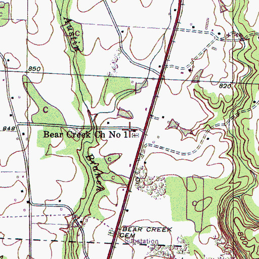 Topographic Map of Bear Creek Number One Baptist Church, AL
