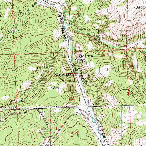 Topographic Map of Stewarts, OR