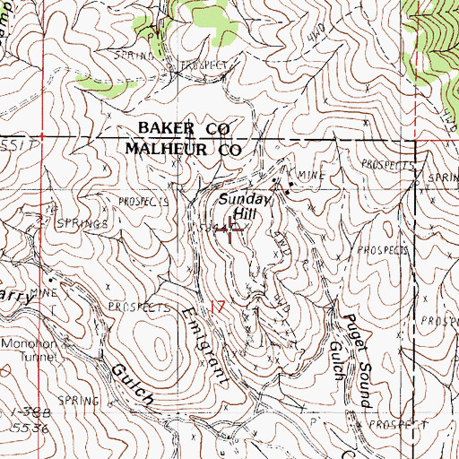 Topographic Map of Sunday Hill, OR