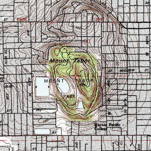 Topographic Map of Mount Tabor, OR