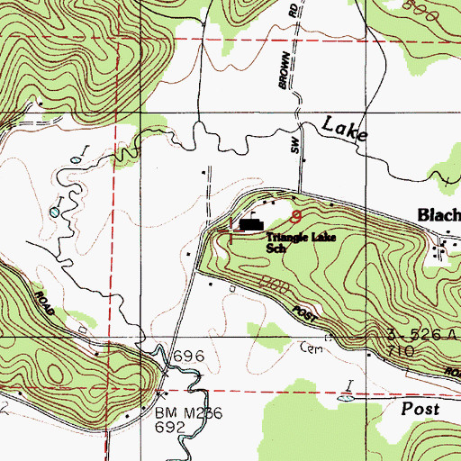 Topographic Map of Triangle Lake School, OR