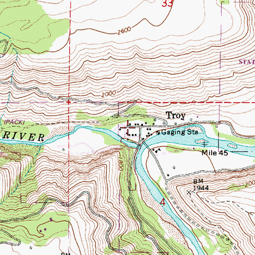Topographic Map of Troy, OR