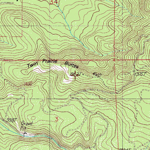 Topographic Map of Twin Prairie Buttes, OR