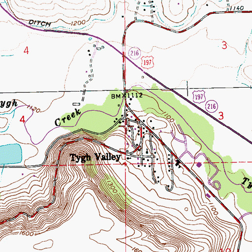 Topographic Map of Tygh Valley, OR