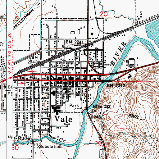 Topographic Map of Vale, OR