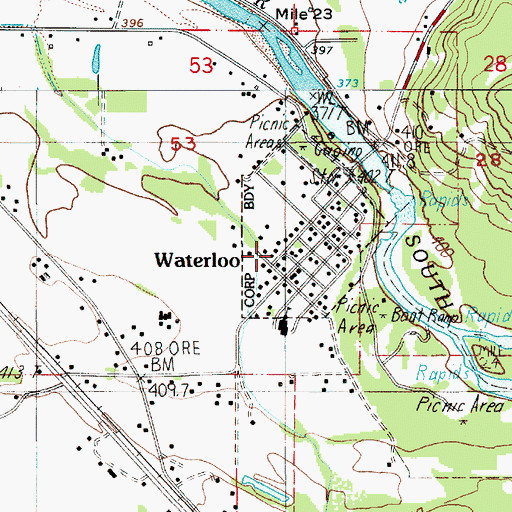Topographic Map of Waterloo, OR