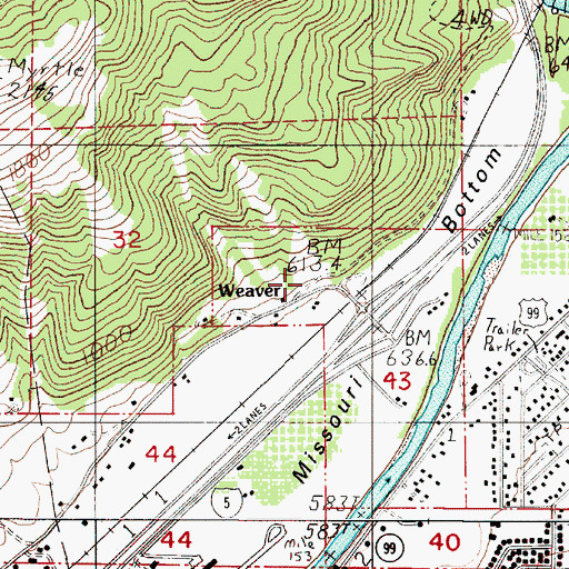 Topographic Map of Weaver, OR