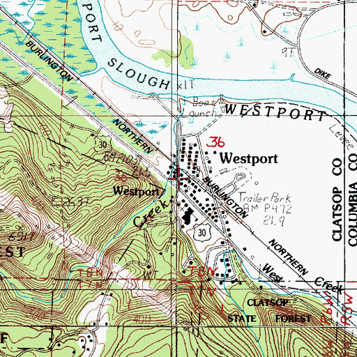 Topographic Map of Westport, OR