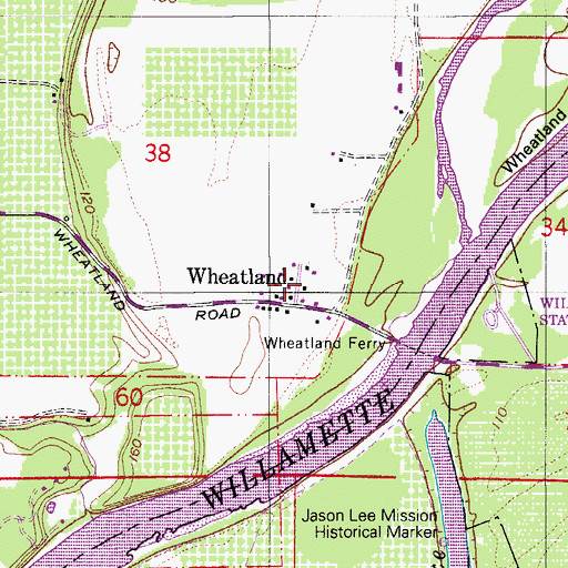 Topographic Map of Wheatland, OR