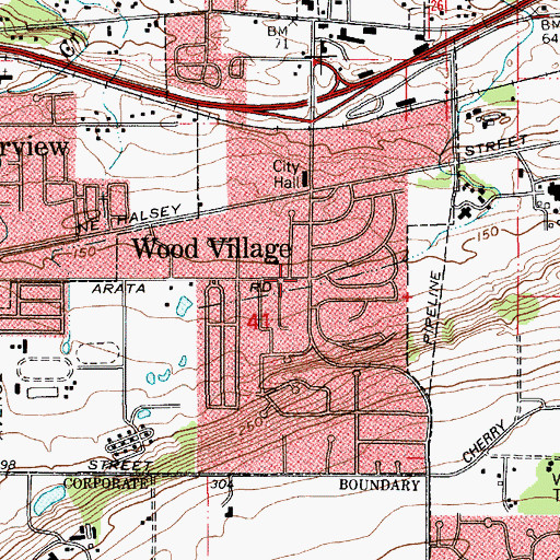 Topographic Map of Wood Village, OR