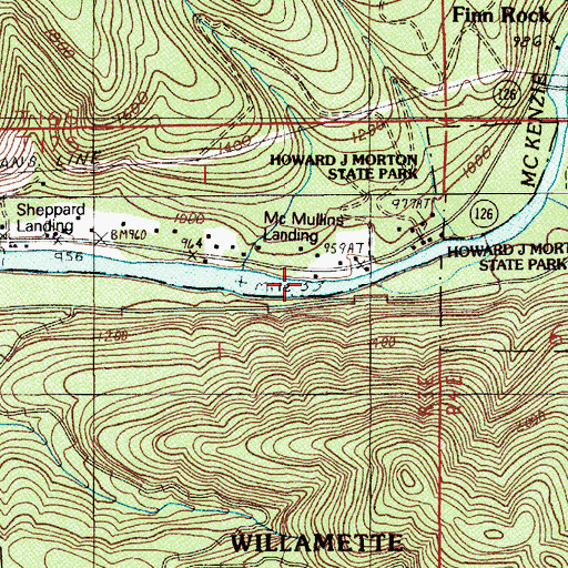 Topographic Map of McMullins Landing, OR