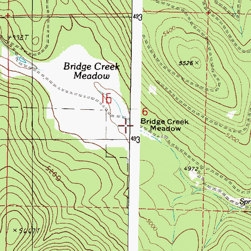 Topographic Map of Bridge Creek Meadow, OR