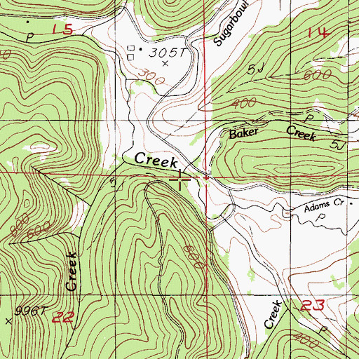 Topographic Map of Adams Creek, OR