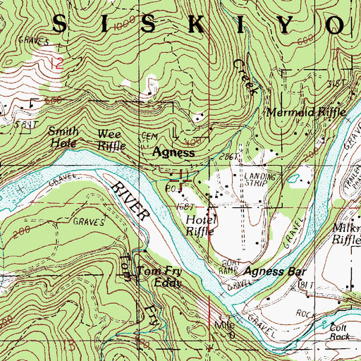 Topographic Map of Agness, OR
