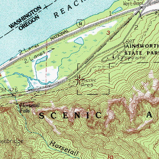 Topographic Map of Ainsworth State Park, OR