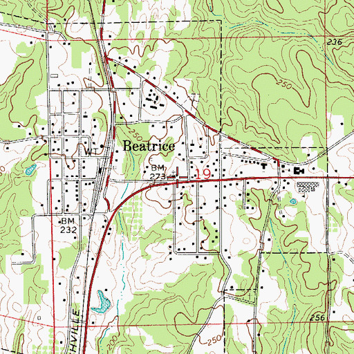 Topographic Map of Beatrice, AL
