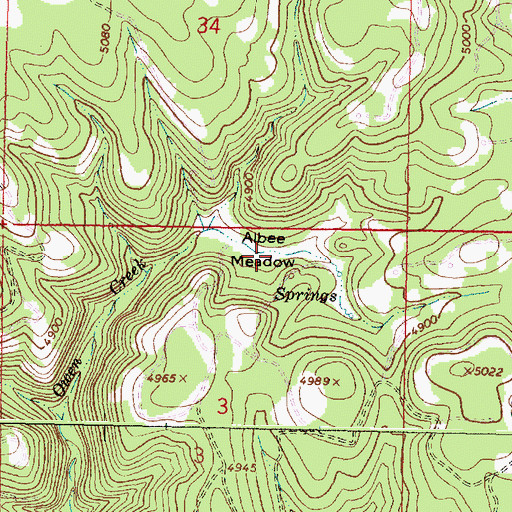 Topographic Map of Albee Meadow, OR