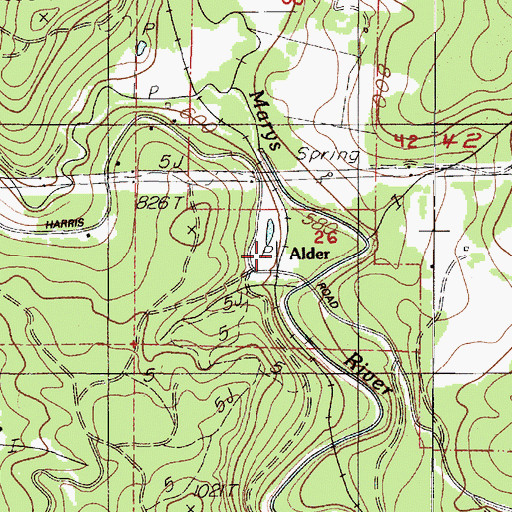 Topographic Map of Alder, OR