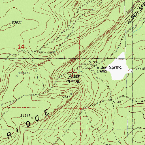 Topographic Map of Alder Spring, OR