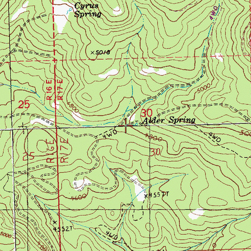 Topographic Map of Alder Spring, OR