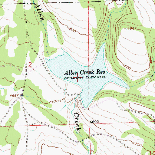 Topographic Map of Allen Creek Reservoir, OR