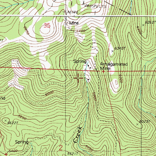 Topographic Map of Amalgamated Mine, OR