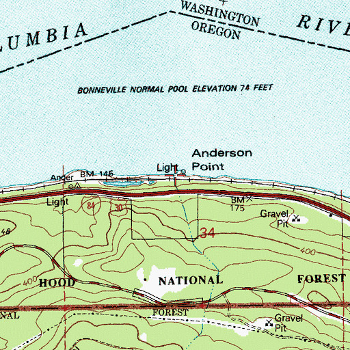 Topographic Map of Anderson Point, OR