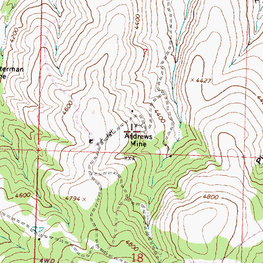 Topographic Map of Andrews Mine, OR