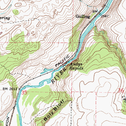 Topographic Map of Andys Rapids, OR