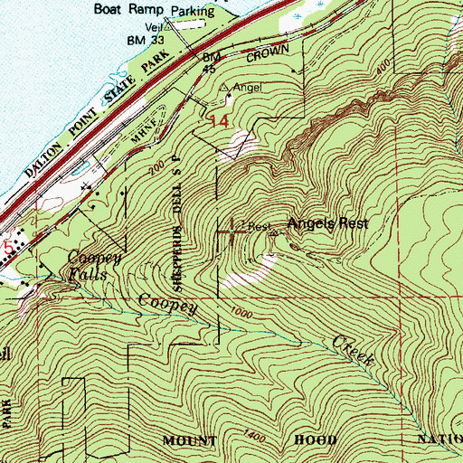 Topographic Map of Angels Rest, OR