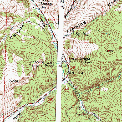 Topographic Map of Anson Wright Memorial Park, OR