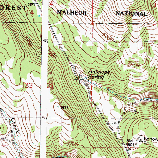Topographic Map of Antelope Spring, OR