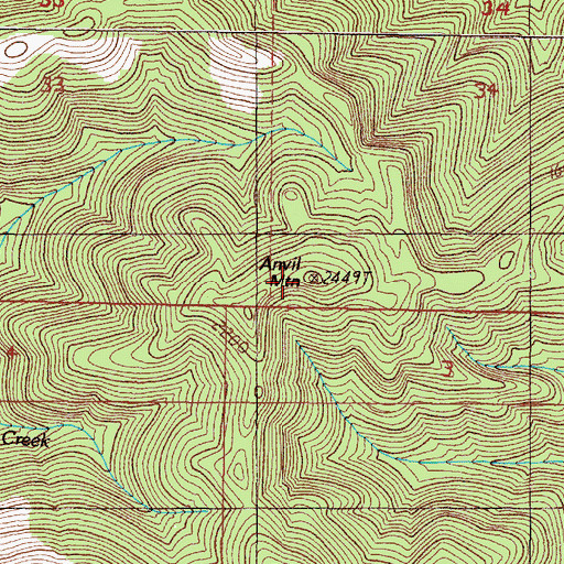 Topographic Map of Anvil Mountain, OR