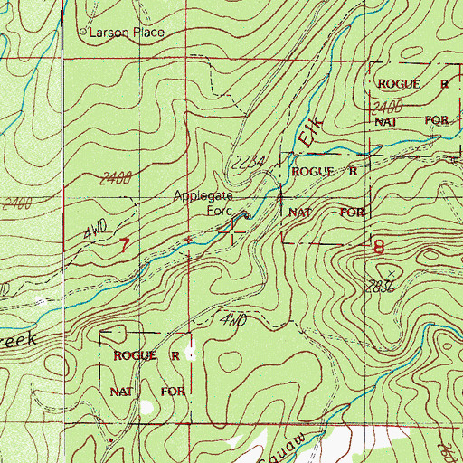 Topographic Map of Applegate Ford, OR