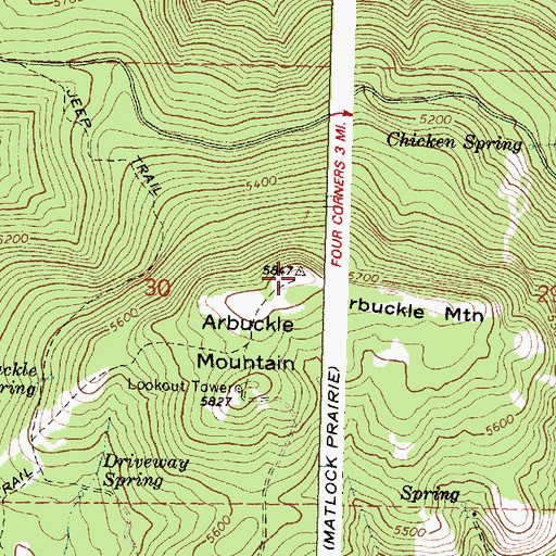 Topographic Map of Arbuckle Mountain, OR