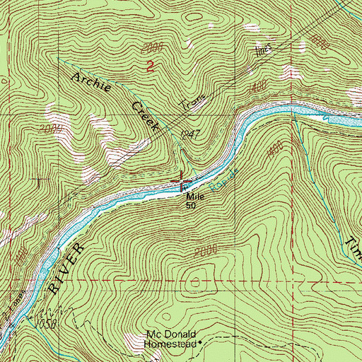 Topographic Map of Archie Creek, OR