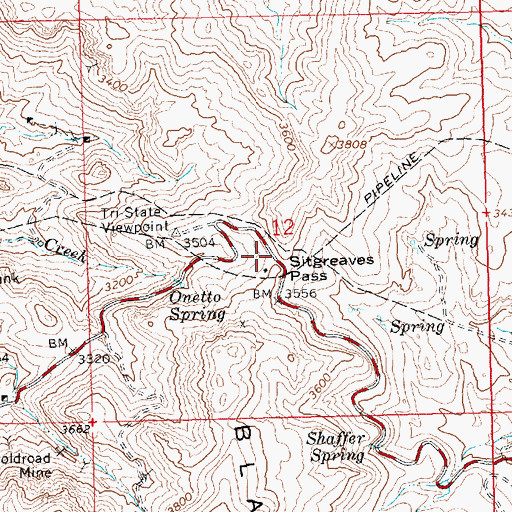 Topographic Map of Sitgreaves Pass, AZ