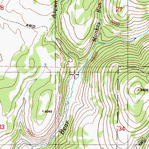 Topographic Map of Aspen Creek, OR