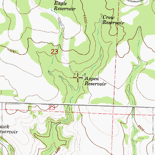 Topographic Map of Aspen Reservoir, OR